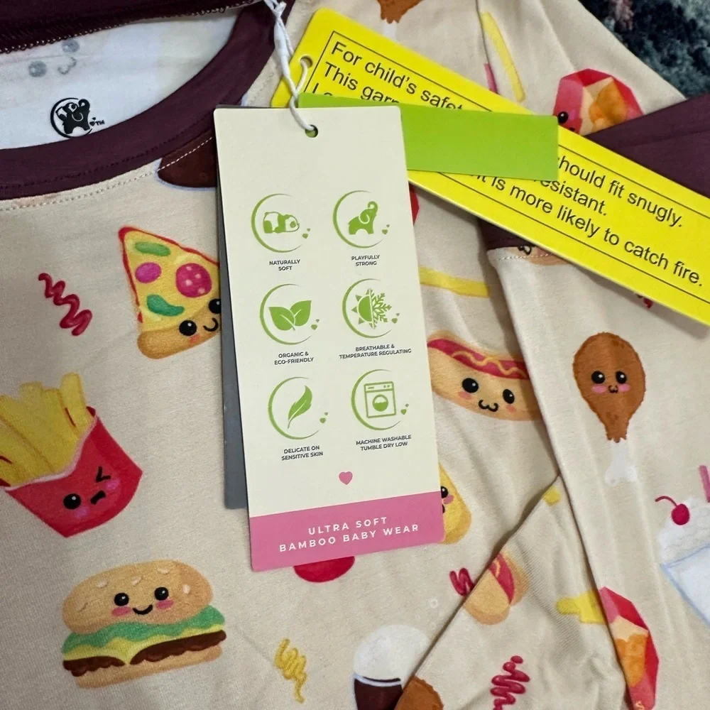 New Boutique Bamboo Bam & Stitch Kids Fast Food Pajamas Set Long Sleeve Size 5/6